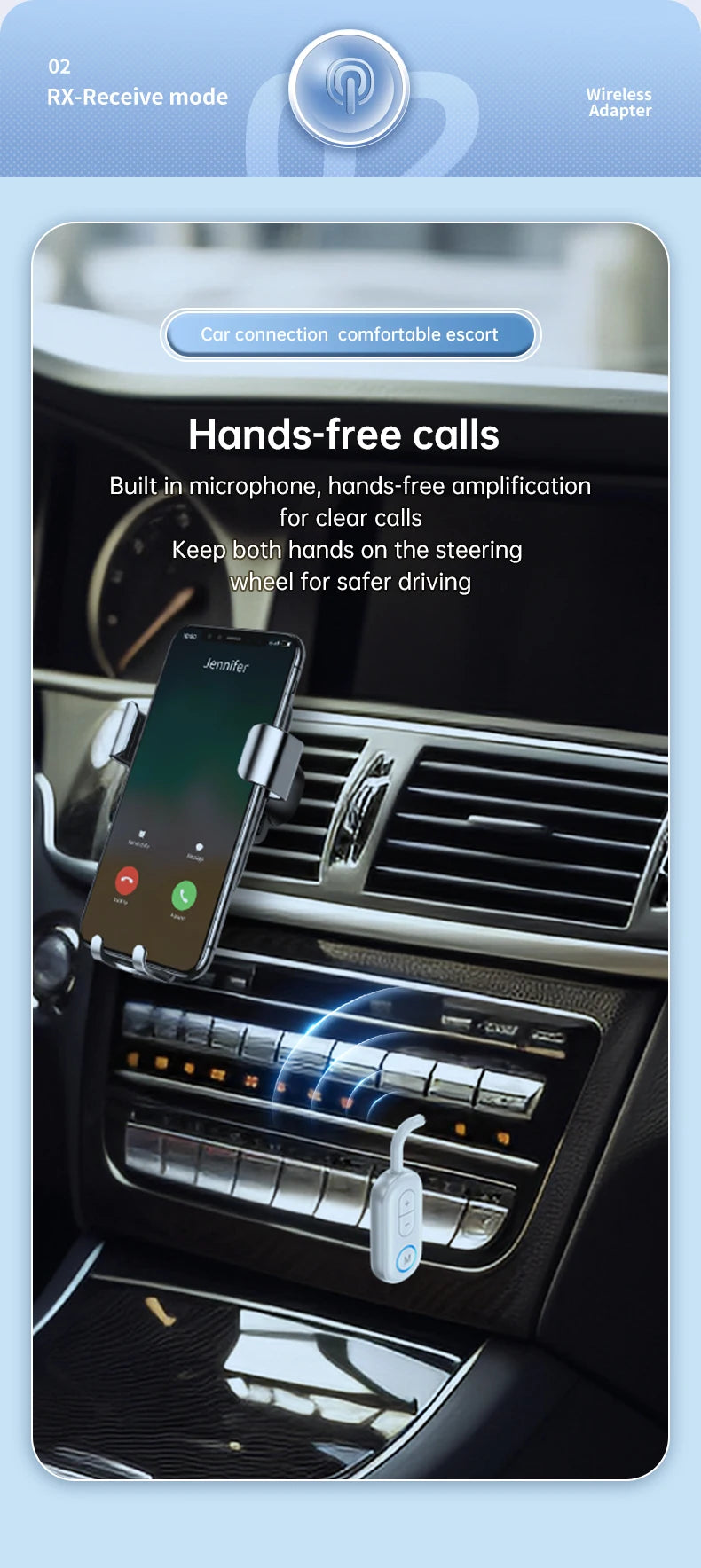 Bluetooth adapter in use with wireless headphones for hands-free calls