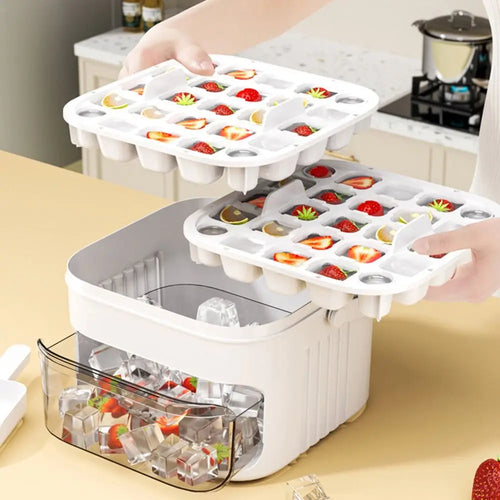 FrostPress 50 – Double-Layer Ice Cube Maker & Storage Box